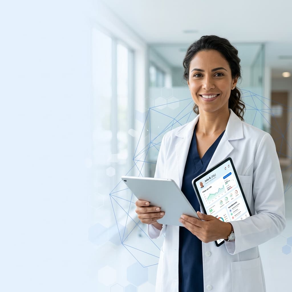 Médica utilizando tecnologia Connect Total Saúde